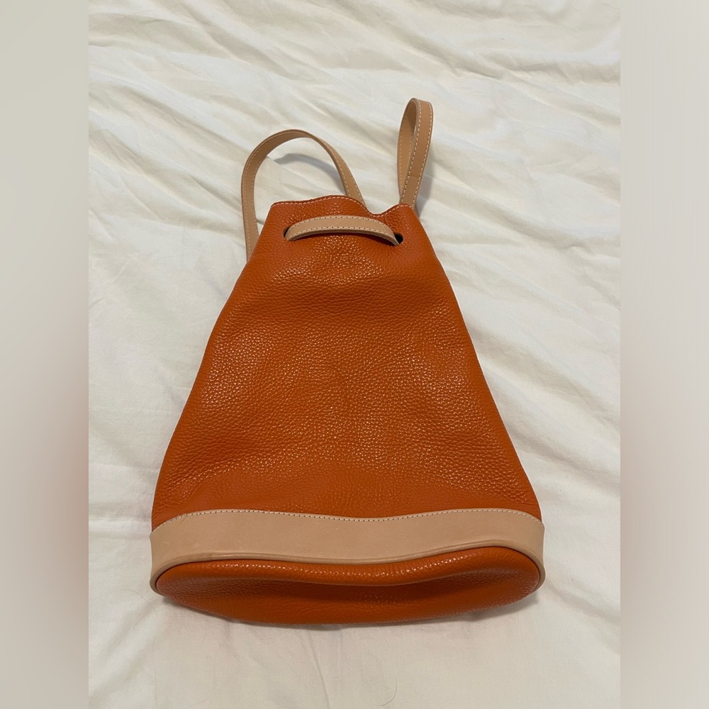 Orange/Tan Ibiz Authentic Handmade Italian Leather Drawstring Backpack/Purse